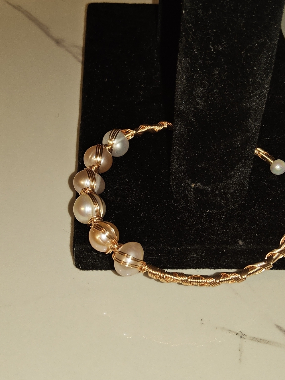 Handmade Wire-Wrapped Freshwater Pearl Open Cuff Bangle Bracelet - Picture 3 of 6